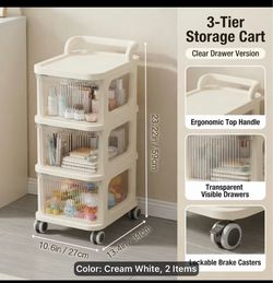 3-Tier Rolling Storage Cart with Clear Drawers
