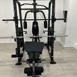 Smith Machine 1001 w/Bench Attachment | 230lb Bumpers Olympic Weights | 7ft Olympic Bar | Gym Equipment | FREE DELIVERY🚚