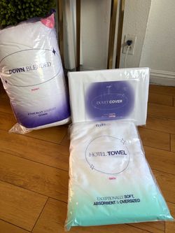 Fluff Co Queen Down Blended Duvet, Duvet Cover, and Hotel Towel Set