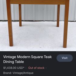 Vintage Modern Square Teak  Table 