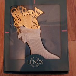 Lenox Stocking Ornament Christmas Gold Porcelain 4” Boxed
