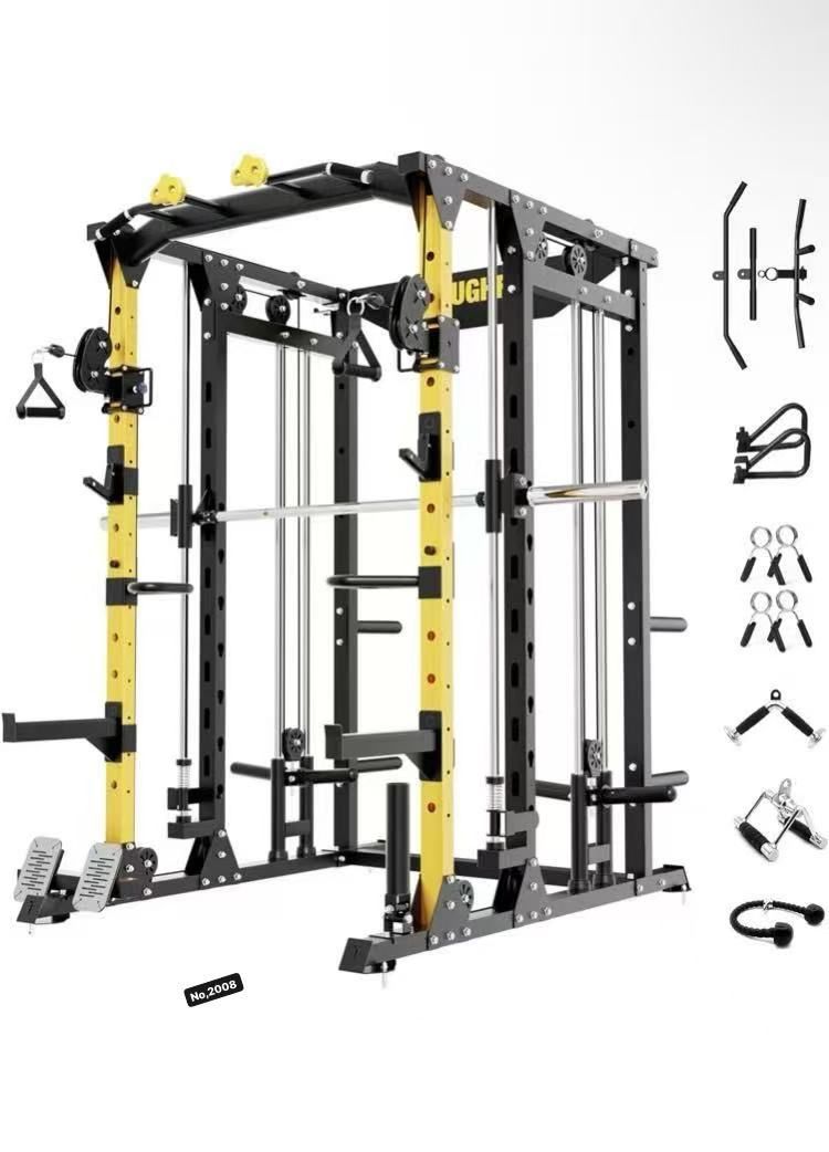 New in the box/F4 Smith Machine, Power cage with Adjustable Cable Crossover System, All-in-One Squat Rack Training Equipment for Home Gym(No Weight)