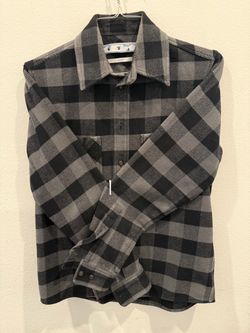 Off-White Men’s Plaid Flannel Button-Up Shirt Gray/Black Pockets XS