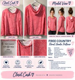 Free Country Floral Hoodie Pullover, Size M