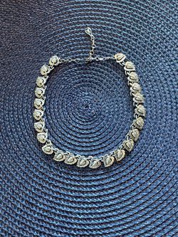 Vintage "Coro" Silver Tone Heart Leaf Link Necklace, Signed