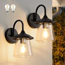 New As-Is Smeike Outdoor Wall Sconce - Waterproof Bubble Glass Matte Black 2-Pack Retail $69.00