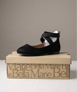 Bella Marie Black Ballet Flats with Ankle Straps