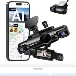 4K STARVIS 2 Dash Cam Front and Rear, 360° 4 Channel Front 4K+1080P*3 Dash Camera for Cars, AI Driver Monitor System, Free 64GB Card, 5GHz WiFi GPS, W