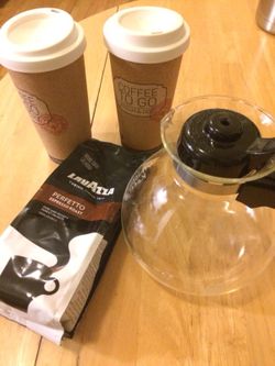 Glass Stove Kettle w Coffee To Go Tumblers Mugs