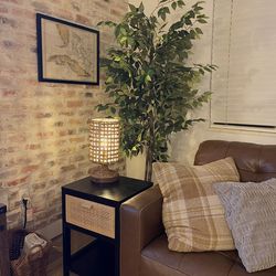 2 Black/Beige Wood/Wicker Night Stands/End Tables