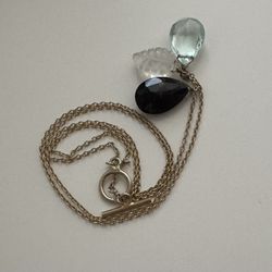 Vintage 1960s Gold-Plated 925 Necklace – 3 Crystal Drops, Boho Chic.