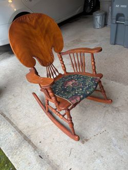 Antique Wood Rocking Chair with Floral Seat