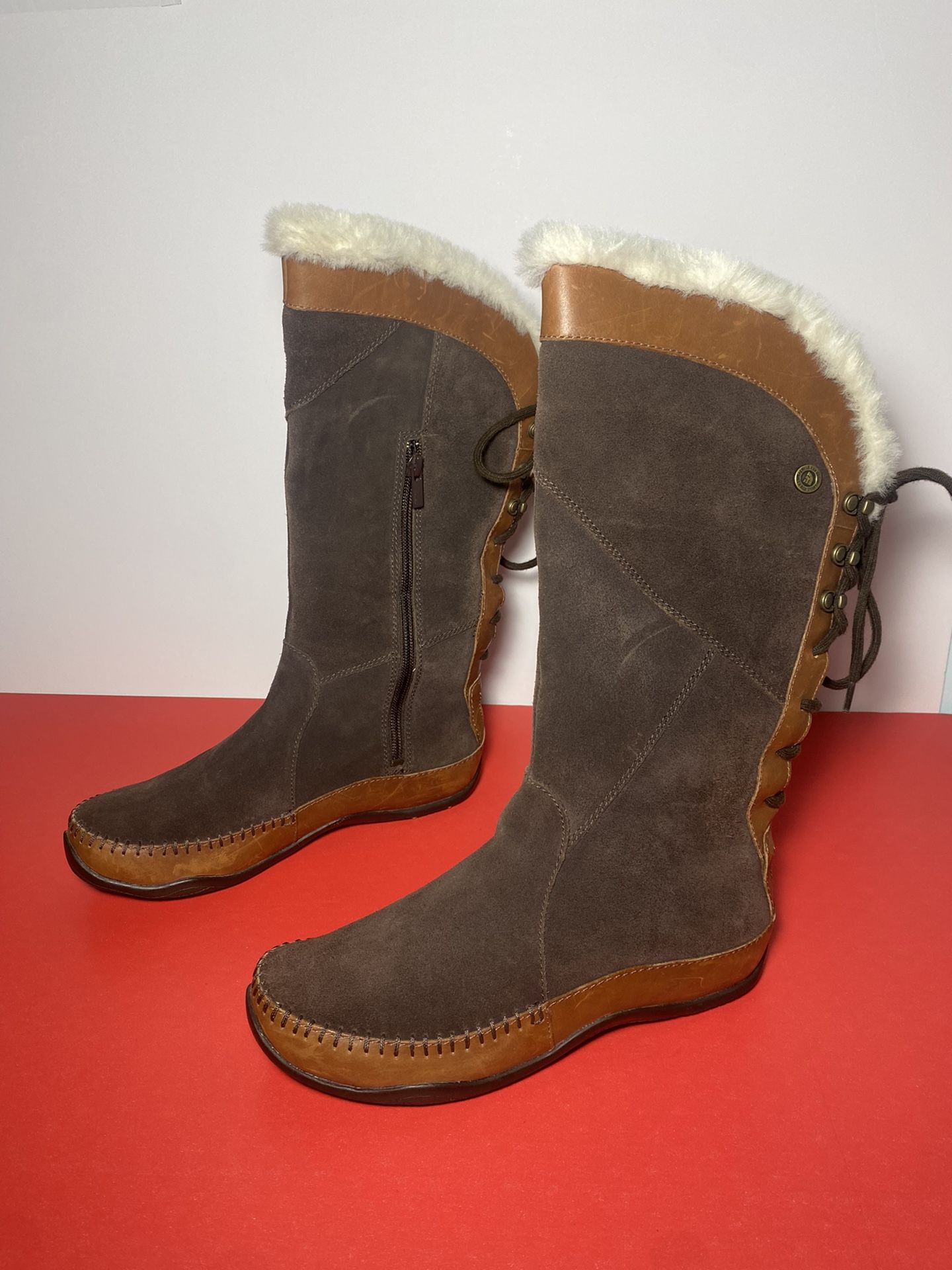 The North Face Janey II 200 gram Primaloft Brown Suede Faux Fur Trim Boots 7