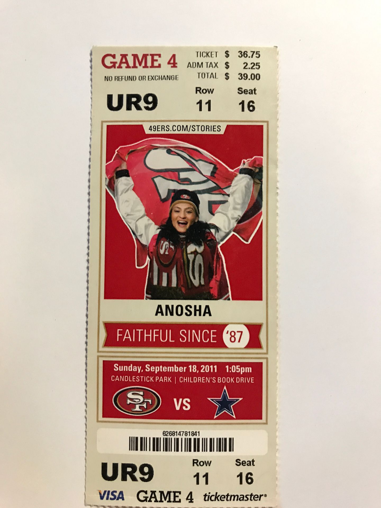 San Francisco 49ers Collective 2011 San Francisco 49ers vs. Dallas Cowboys Game #4 Used Ticket (1)