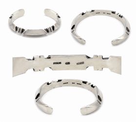 Navajo Signed Jasper Nelson Sterling Silver Geometric Cuff Bracelet