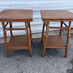 Pair of Wooden Solid Bamboo Accent Side Tables! Good condition! 18x18x26in