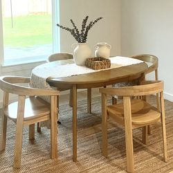 Wood Round Oval Dining Table And Chairs Set Of 4