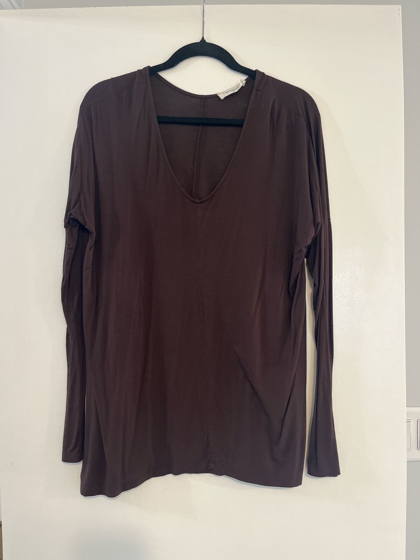 Long Sleeve Brown V Neck Tunic 