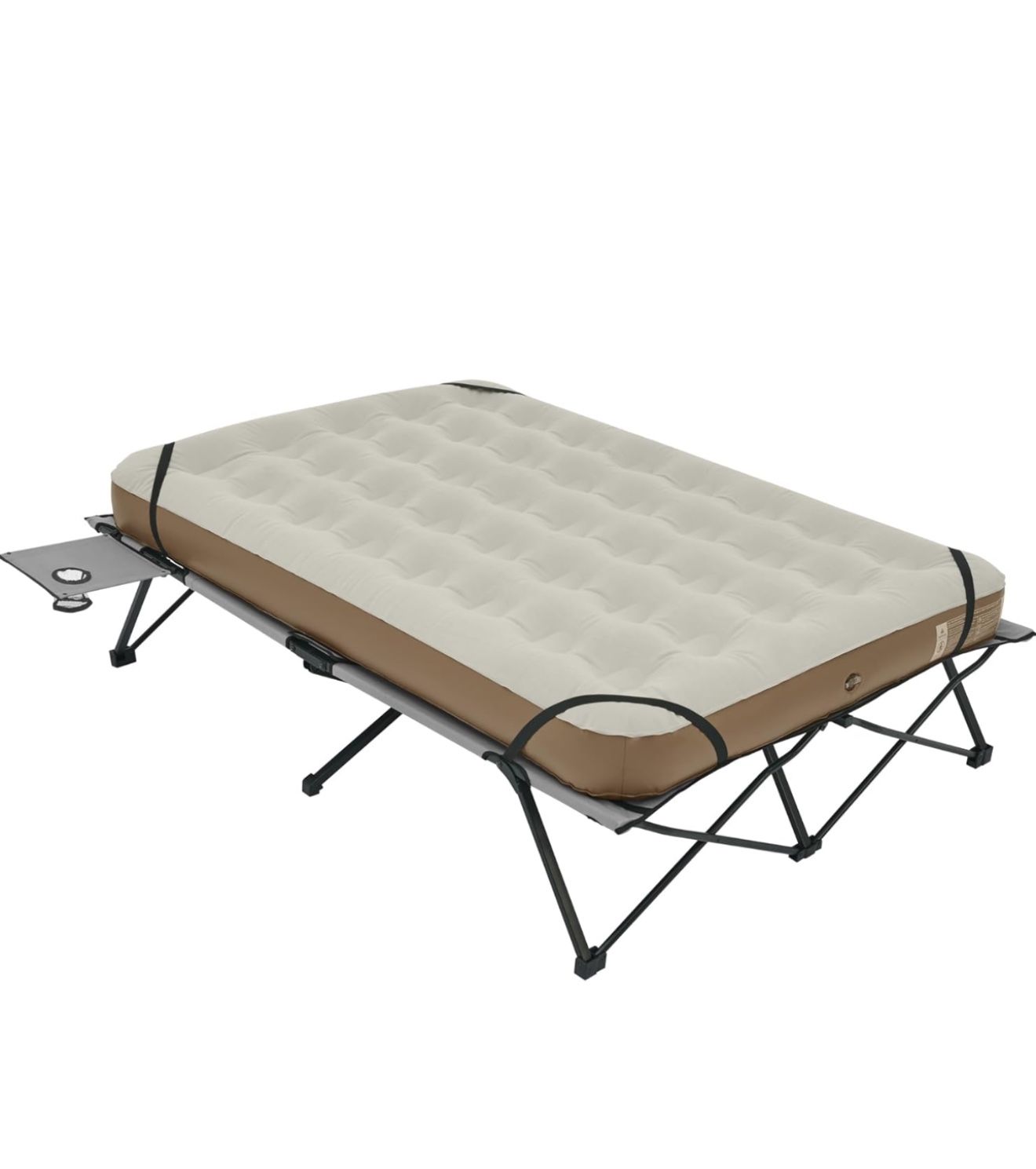 2 Person Camping Cot with Camping Air Mattress & Side Table, Folding Camping Bed for Adults