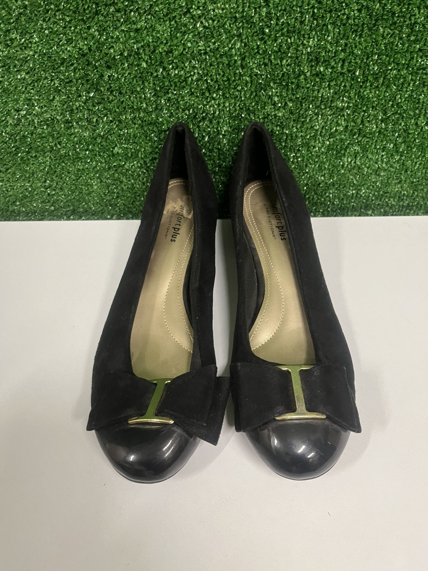 Comfort Plus By Predictions Black Ballet Flats With Bow Size 9.5