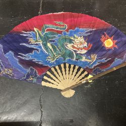 Large  Hand Painted  Dragon Fan Wall Decor 