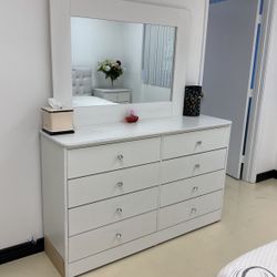 White Eight Drawer Dresser With Mirror Blanca Nueva Cajonera Vanity