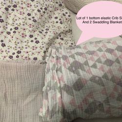 “Aden & Anais” Cotton Muslin Swaddle Blankets Lot of 2 Plus Kids Line Crib Sheet