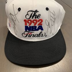 Michael Jordan & Clyde Drexler Signed Auto 1992 NBA Finals Hat
