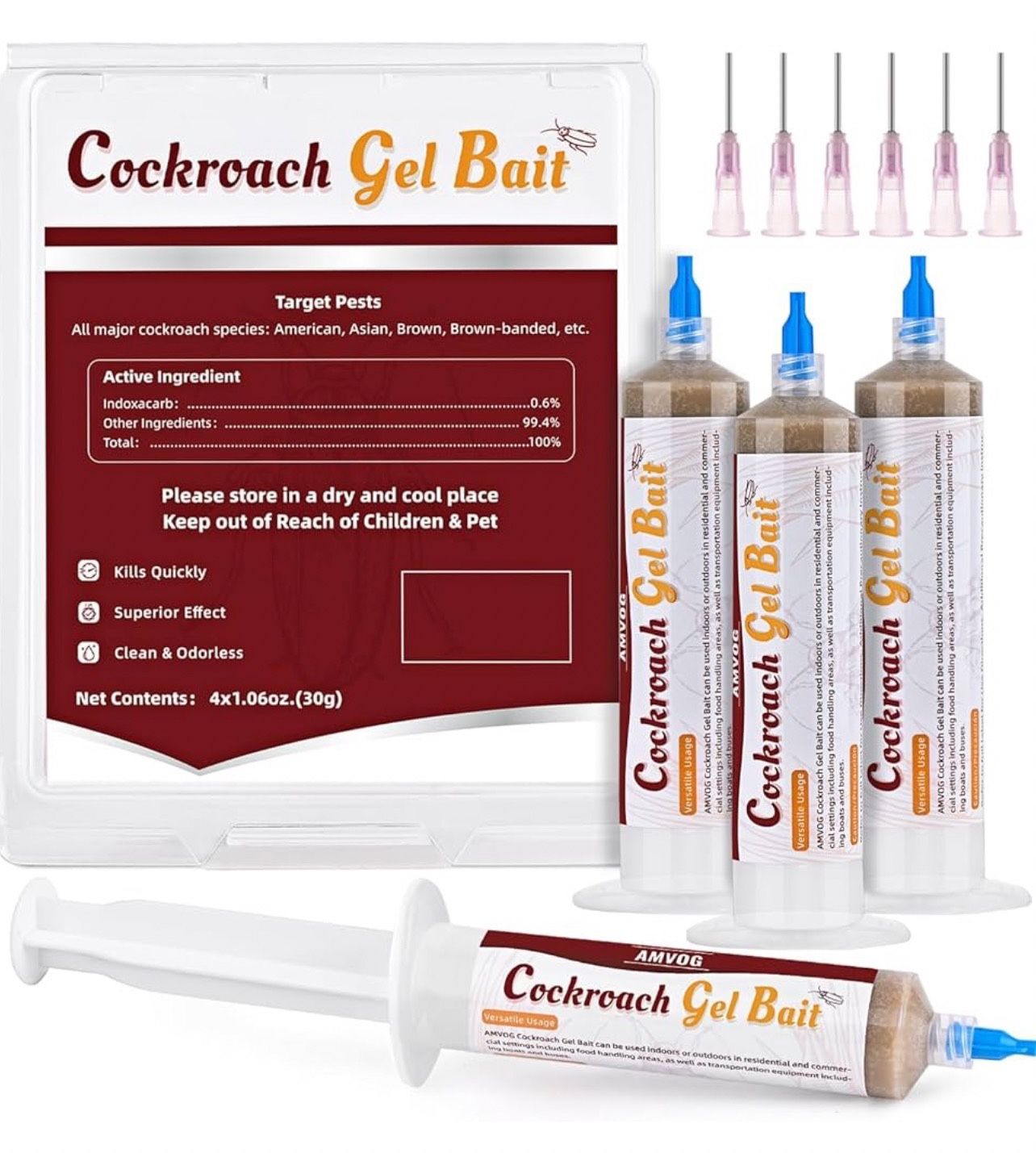 Indoor & Outdoor Cockroach Gel Bait - 4 Tubes, Ready-to-Use Cockroach Control