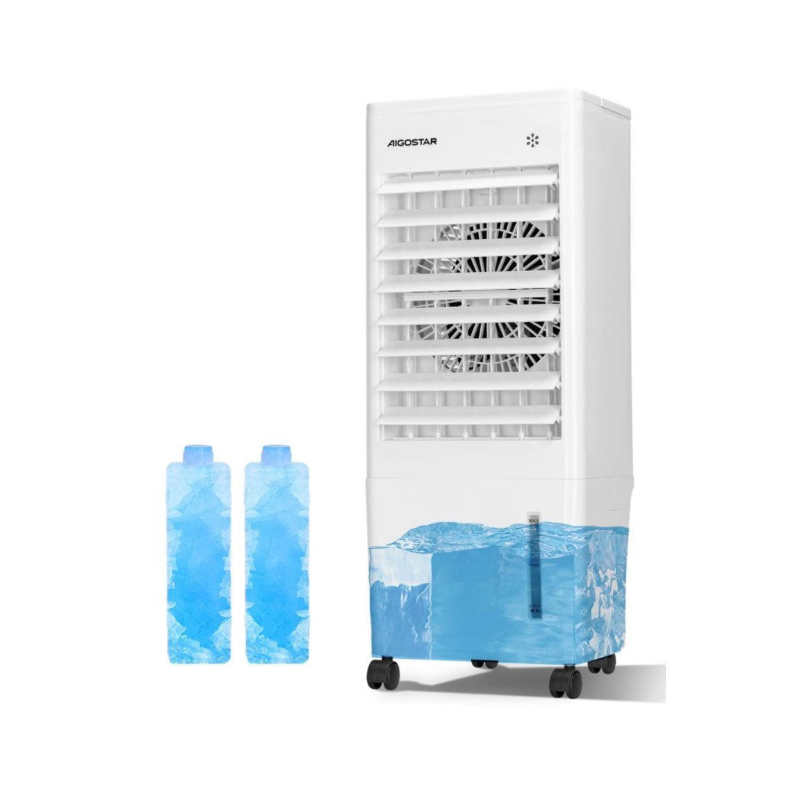 3-in-1 Evaporative Air Cooler, Portable Air Conditioner with Cooling & Humidifier, 3 Wind Speeds, 70° Oscillation, 330 CFM, 2 Ice Boxs, 23’6 Inch