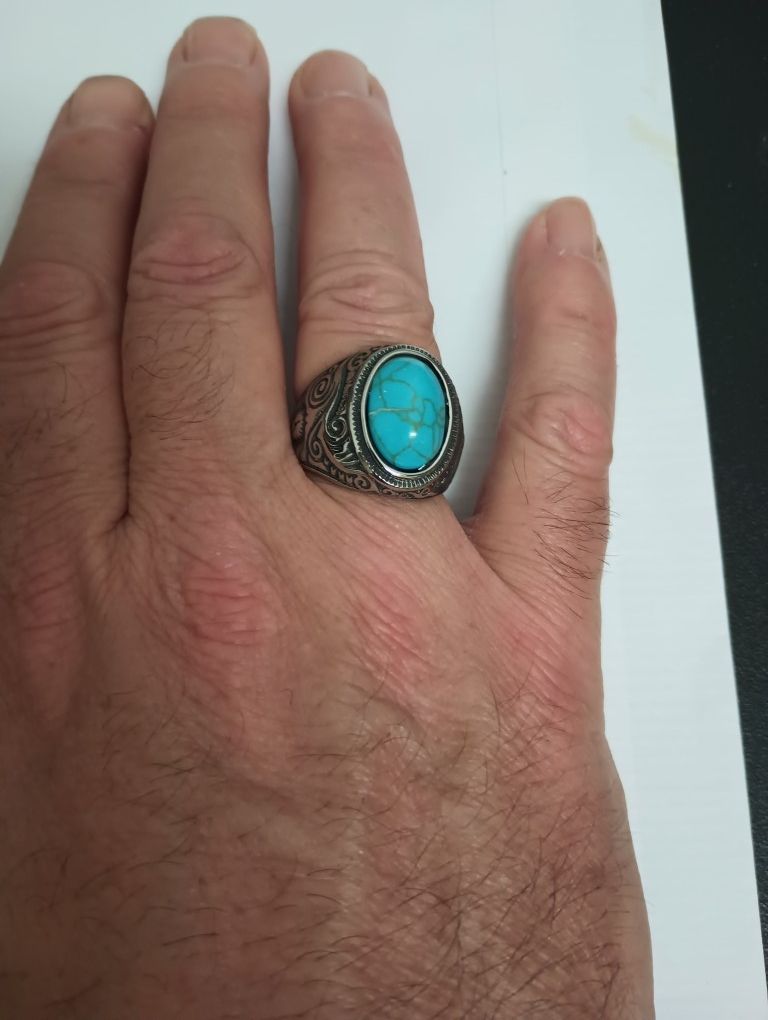 Stainless Steel Ring Simulated Turquoise