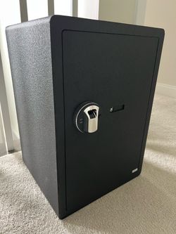 Black safe with fingerprint and key access