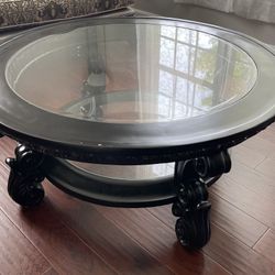 Antique Coffee Table w/Ends Tables - Dark Brown 