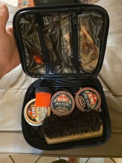 Kiwi Black & Brown Shoe Polish Cream / Tools Kit w Bag (7 piece kit)