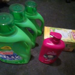 Gain Laundry Soap ,Old Spice Body Wash, Trash Bags 