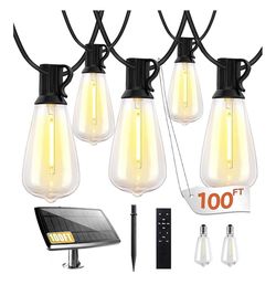 100FT Solar String Lights Outdoor Solar Patio Lights with Remote Control - New