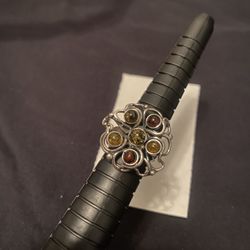 Sterling Silver Multiple Amber Ring