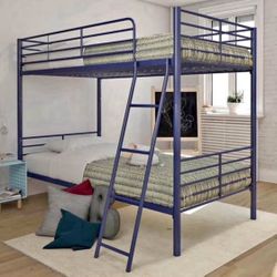 Convertible Twin over Twin Metal Bunk Bed, Blue