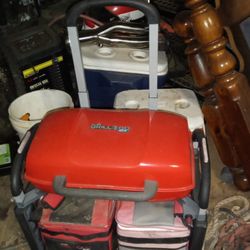 Grill and cooler combination with rolling cart 
