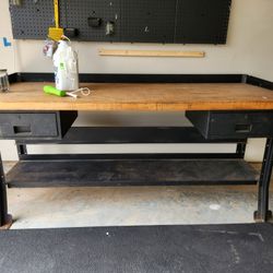 Wood Metal Workbench 72" x 30" with 2 Storage Drawers and Shelf