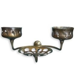 San-O-La VTG Antique Victorian Brass Wall Mounted Bathroom Soap Dish Double Cup