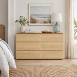 6-Drawers White Wood Chest of Drawer Accent Storage Cabinet Organizer 59 in. W x 15.7 in. D x 32.3 in. H - Oak
