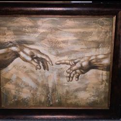 Large Hand Painted And Signed “creation Of Adam” Artwork