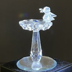 Vintage 1980s Crystal Clear Glass Birdbath Bird Blue Accent REPAIRED, 2.5”