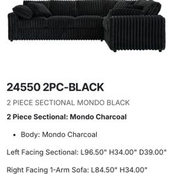2 Piece Sectional: Mondo Charcoal