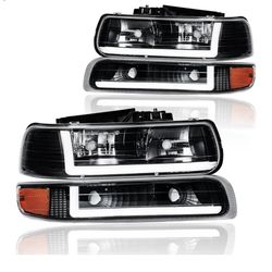 LED DRL Headlight Assembly, Headlights Kit Compatible with 1 Chevy Silverado 1/2001-2002 Silverado 1500HD 2500HD 3500HD Replacement He