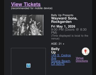 Belly Up Presents Wayward Sons, Rockgarden Fri May 1, 2026 9:00 PM Doors a 8:30
