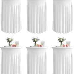 KeyWave Cocktail Table Tablecloth with Skirts - 32x43 Inch Wavy Spandex High Top Cocktail Table Covers, Ruffle Drape Highboy Tablecloth Reusable for P