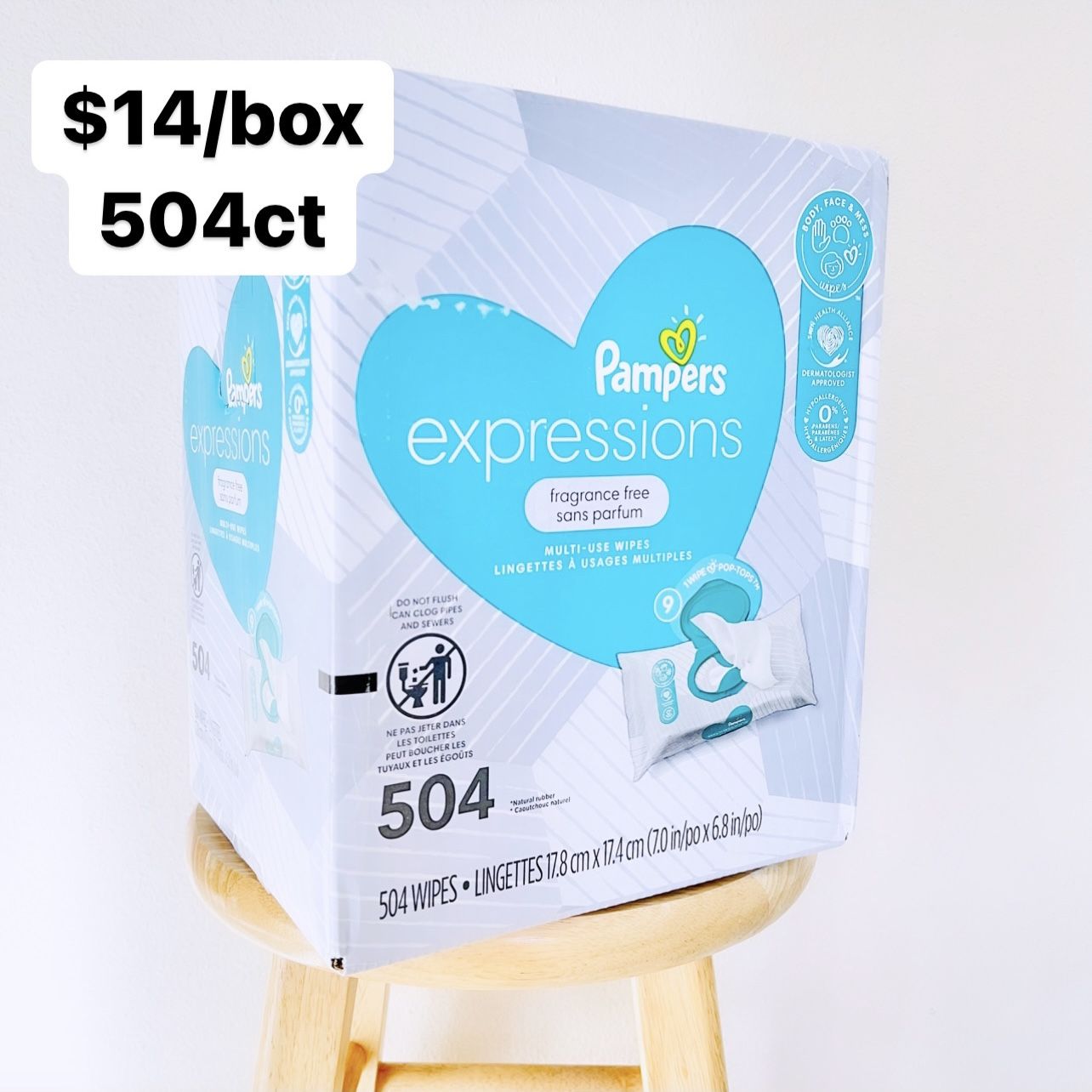Pampers Expression Fragrance Free Baby Wipes (9 Packs Of 56ct, 504 Wipes Total)