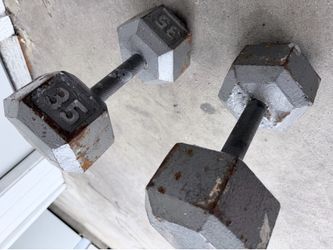 Used 35lb gray cast iron hex dumbbells